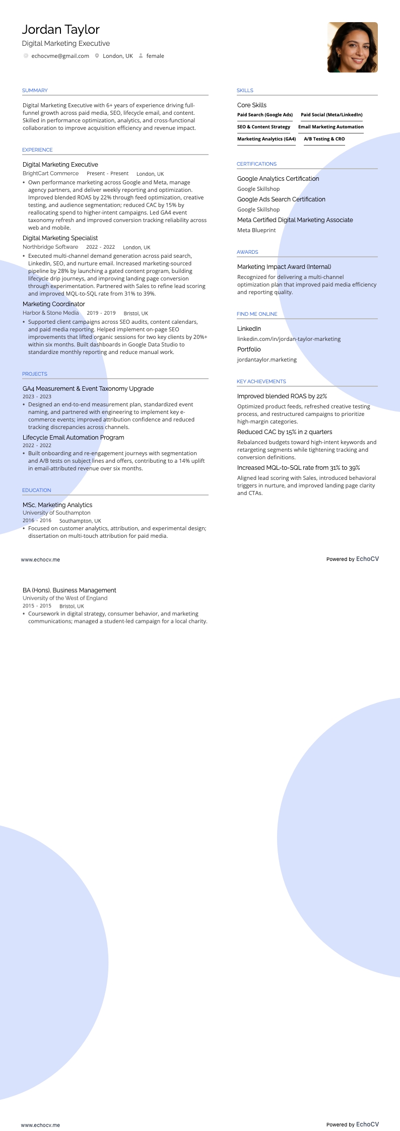 Chuyên viên Marketing Kỹ thuật số example resume