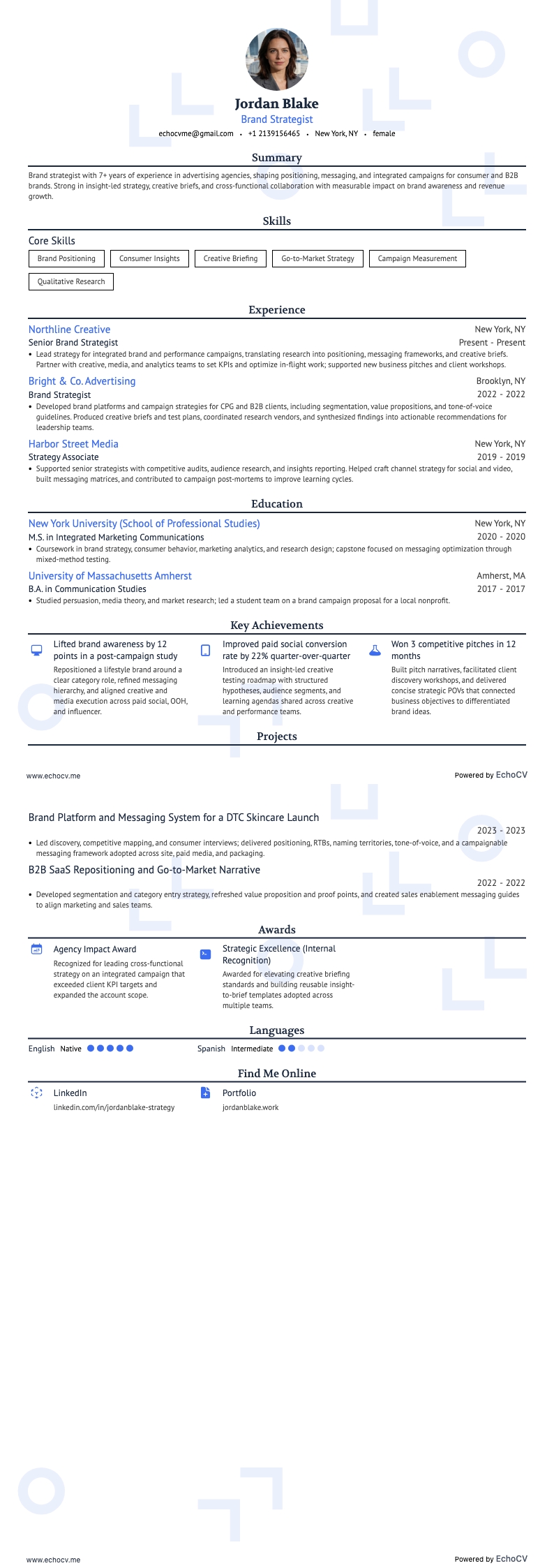 Estratega de marca example resume