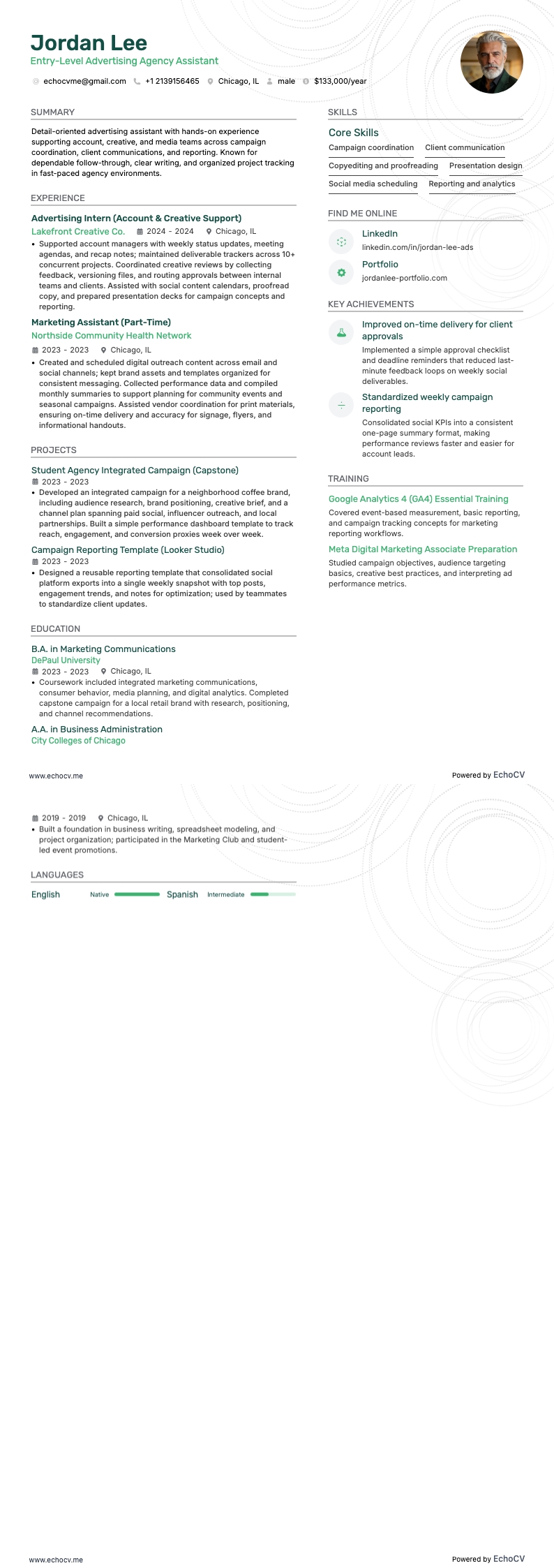 Asistente junior de agencia de publicidad example resume