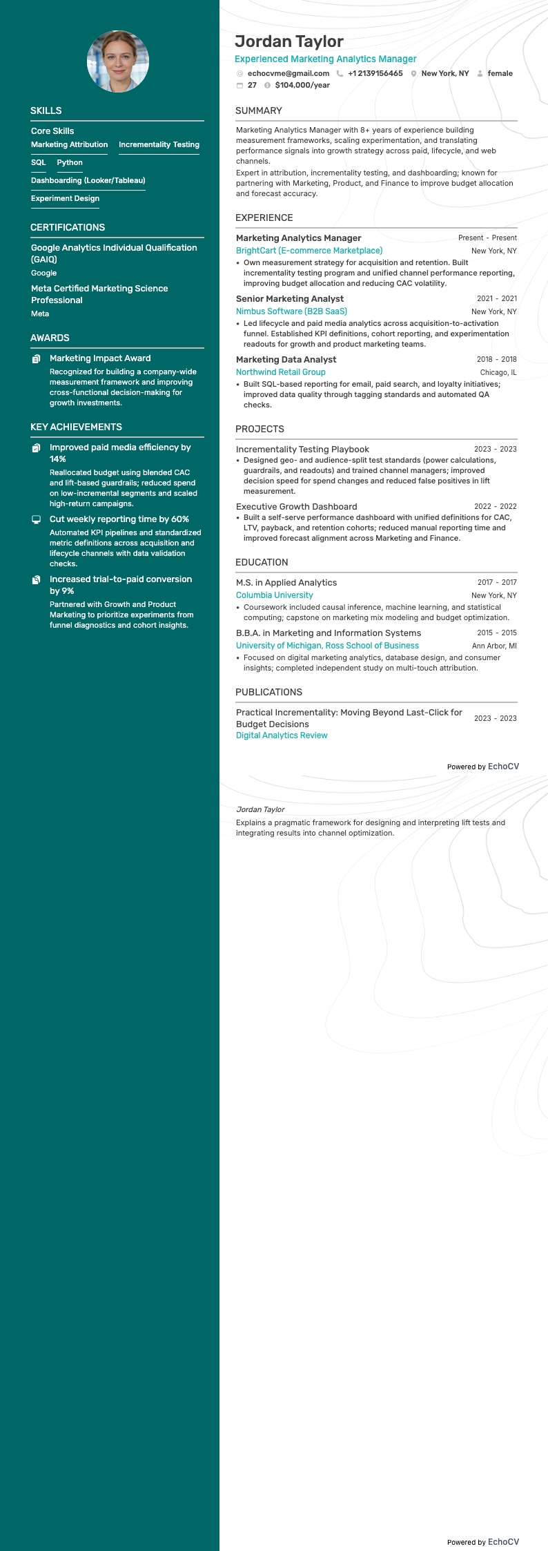 경력 있는 마케팅 분석 관리자 전체 미리보기