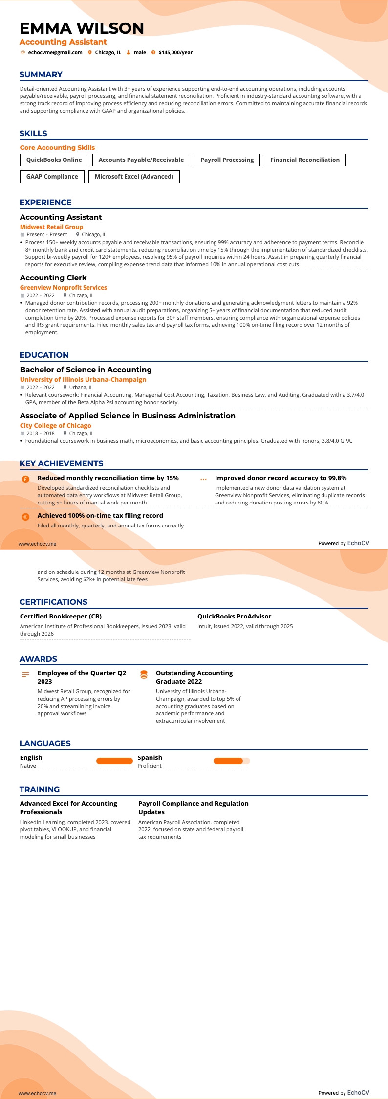 経理アシスタント example resume