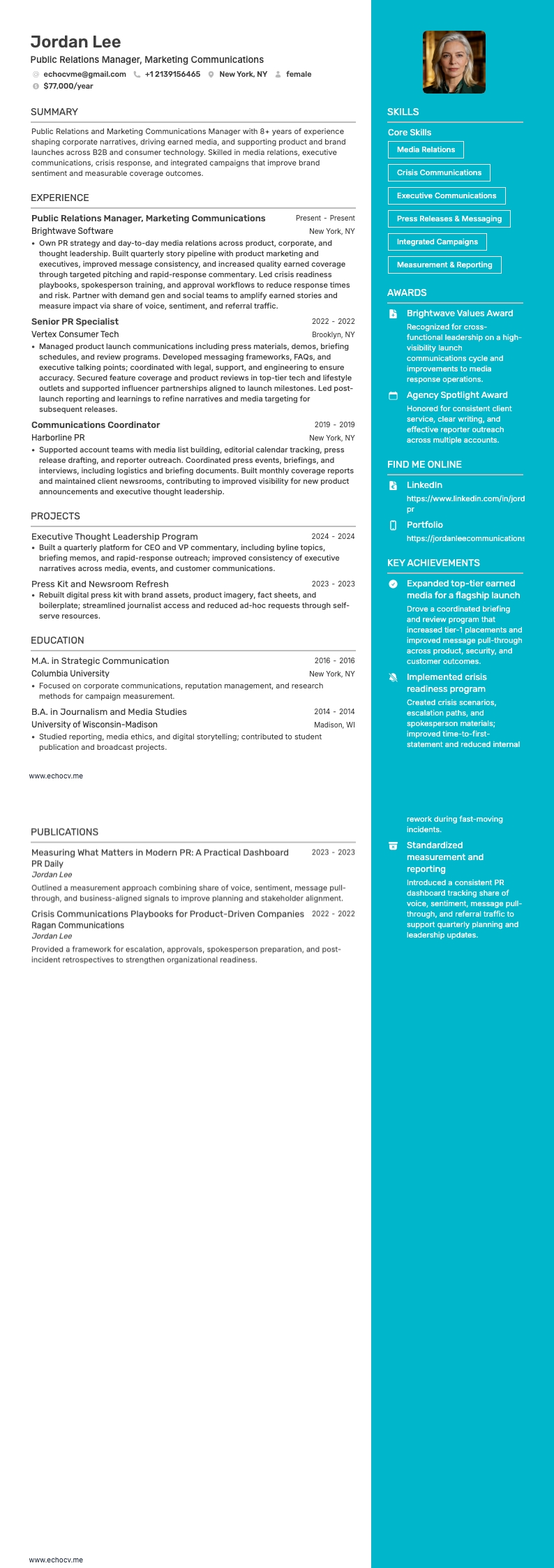 Public Relations Manager, Marketing Communications full preview