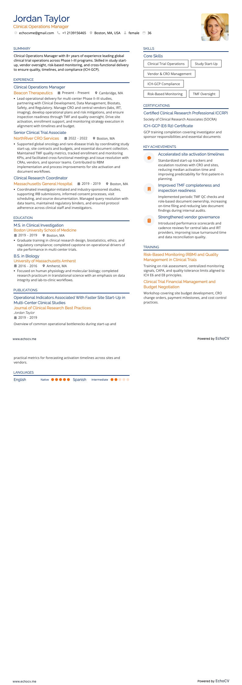 Verksamhetschef resume example