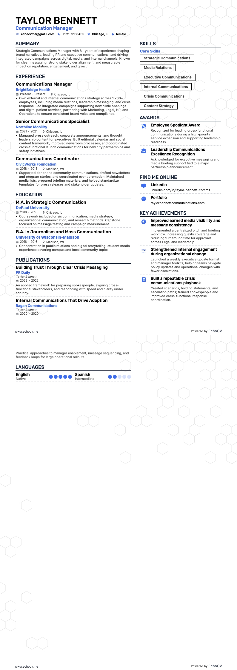 传播经理 resume example