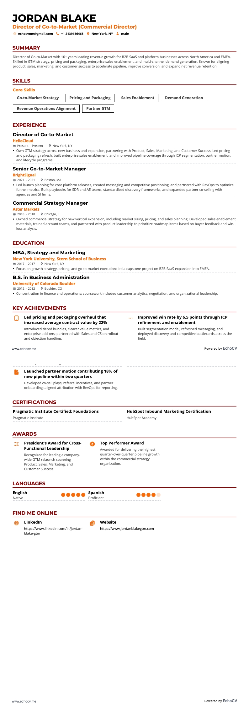 Commercial Director resume example