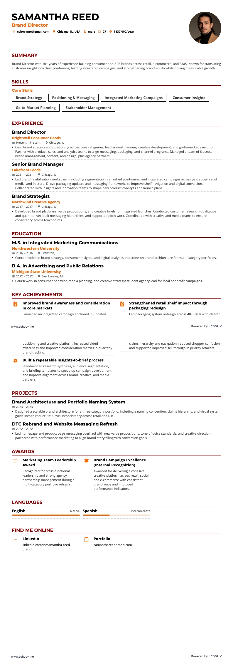 Giám đốc Thương hiệu example resume