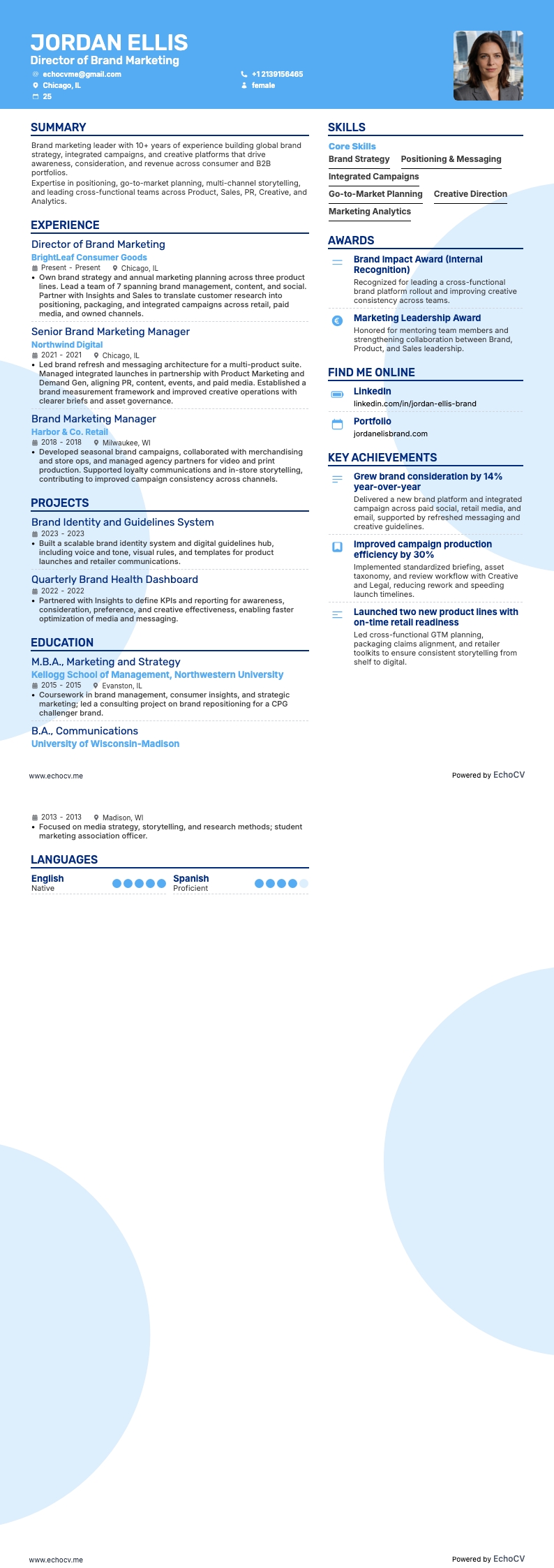 Brand Director resume example