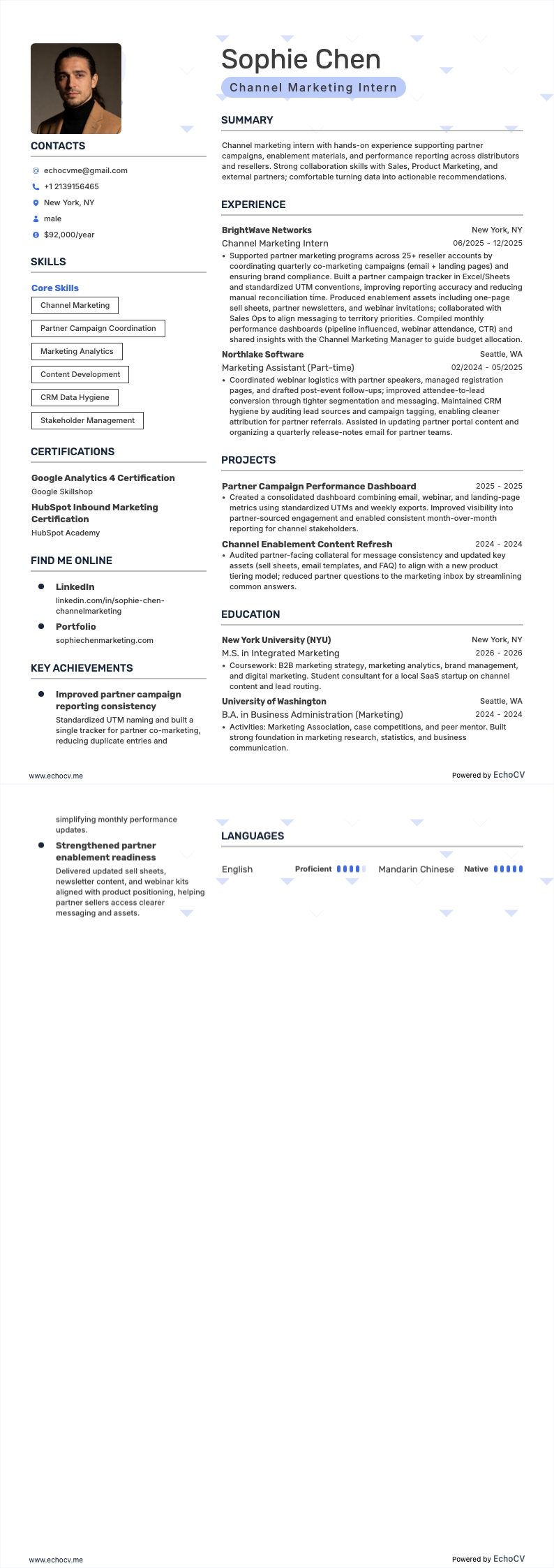 Channel Marketing Intern example resume