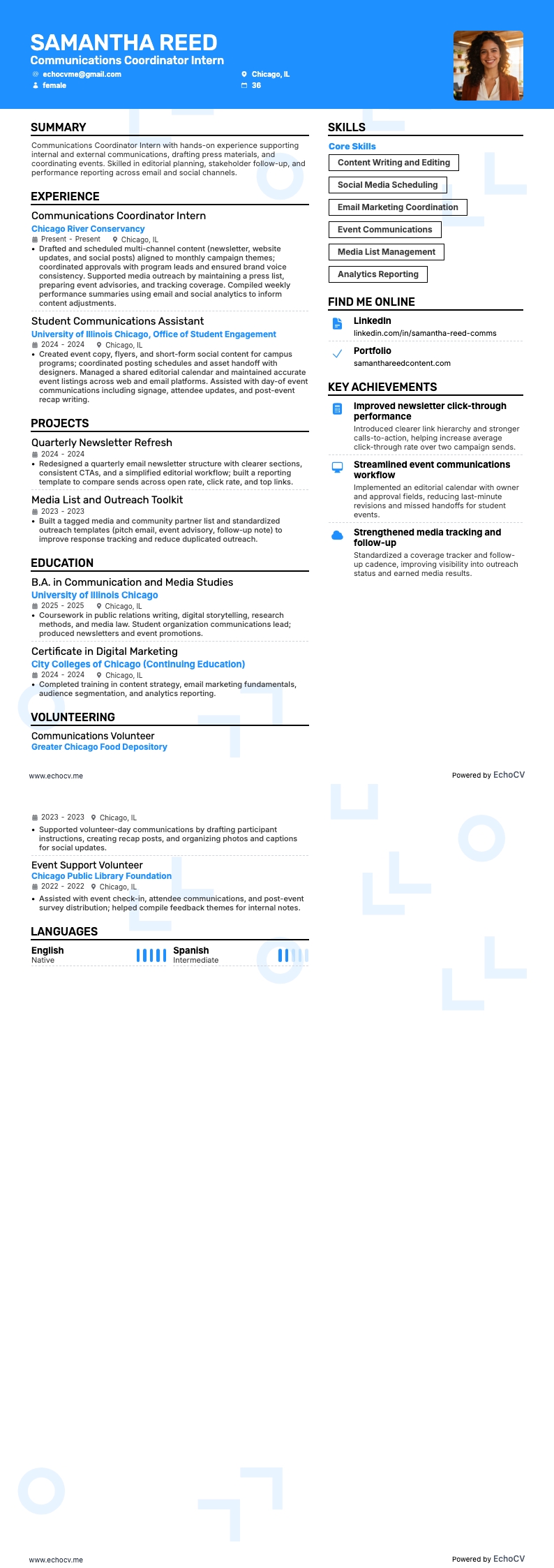 Stagiaire coordinateur communication example resume