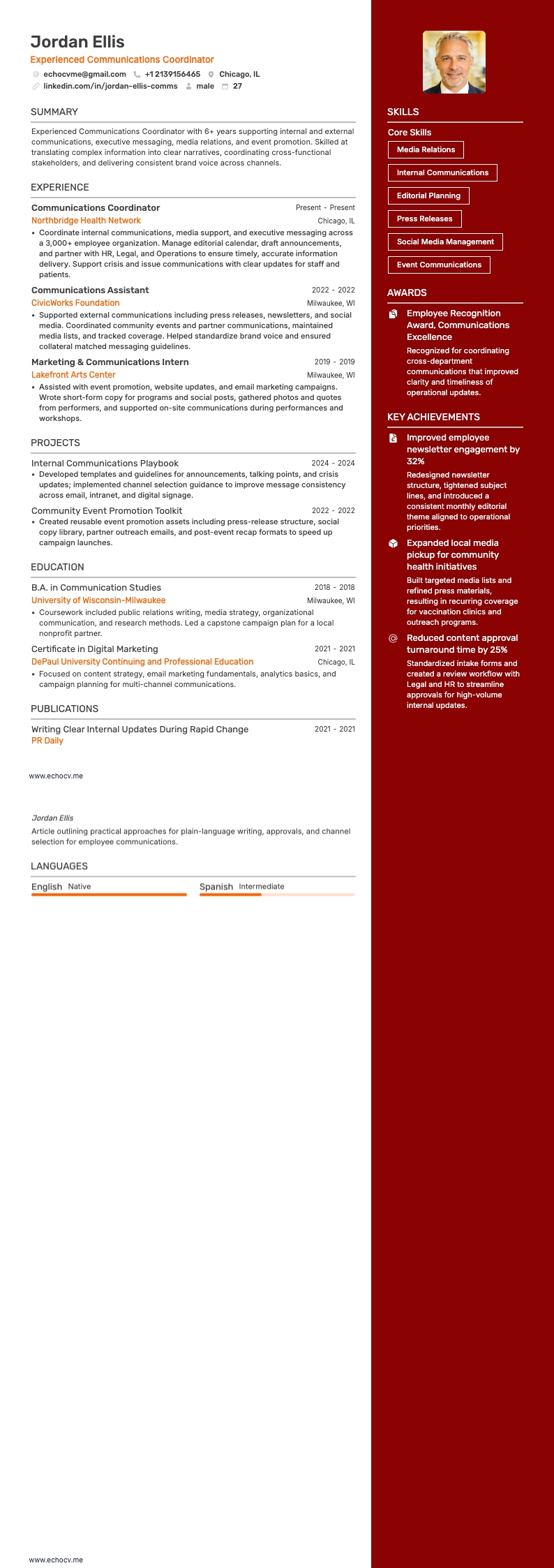 Aperçu complet de Coordinateur communication expérimenté