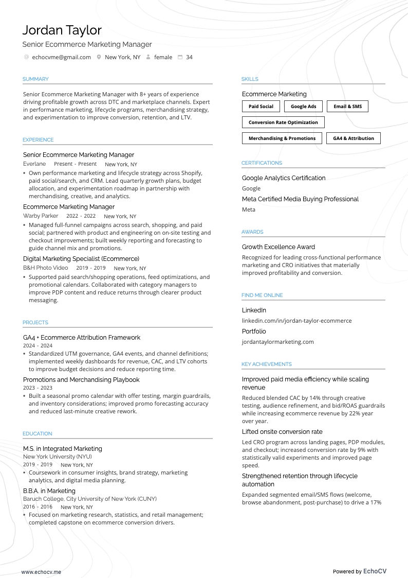 Senior marknadschef inom e-handel