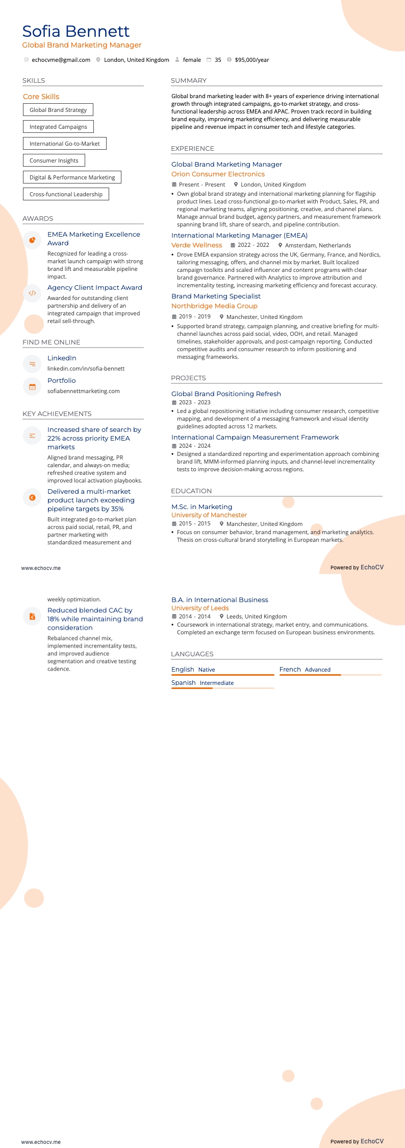 Global Brand Marketing Manager example resume