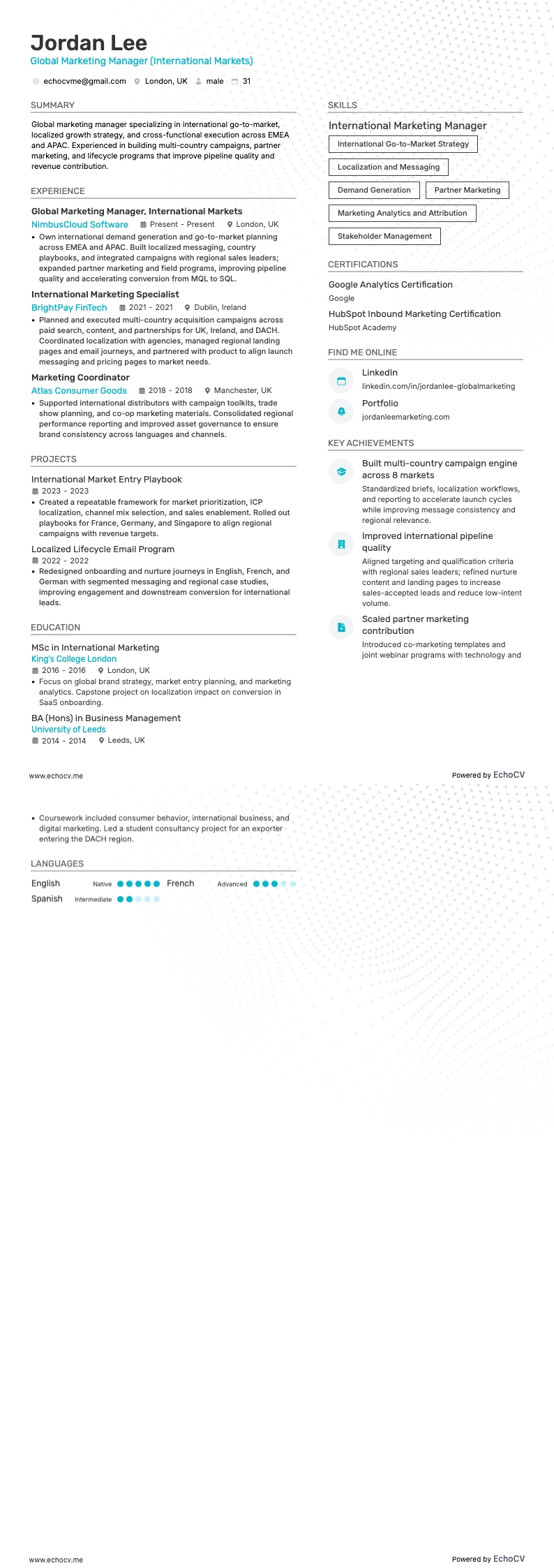 Global Marketing Manager (International Markets) full preview