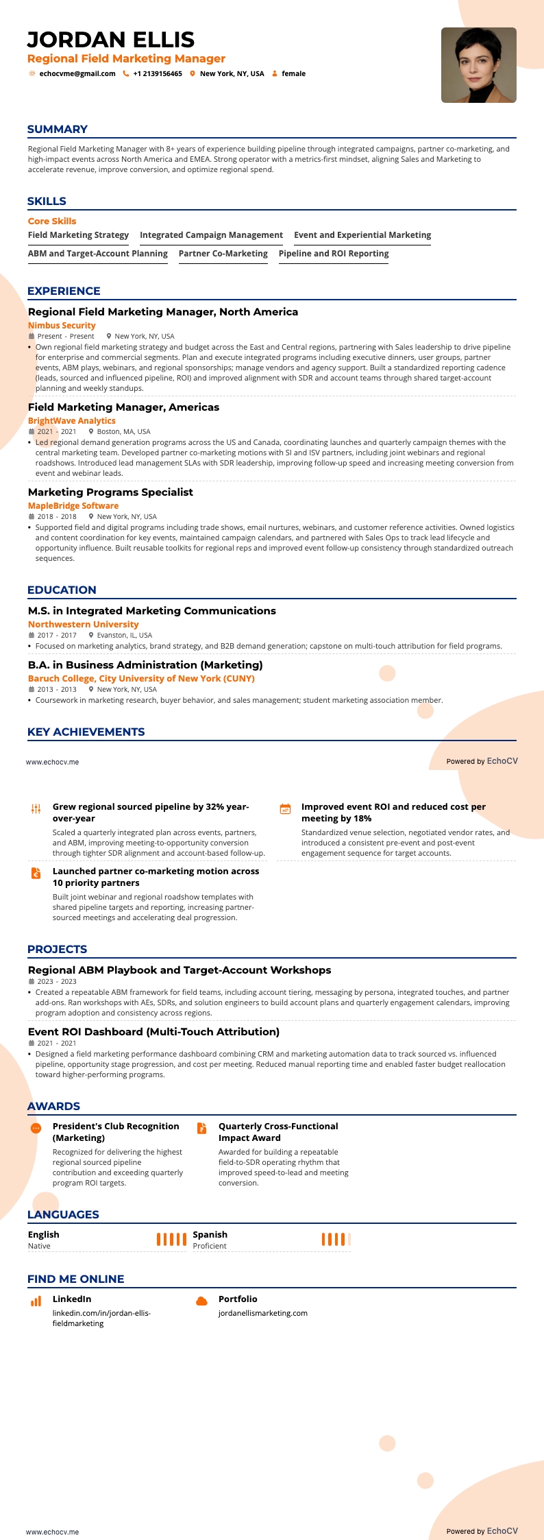 Regional Field Marketing Manager example resume