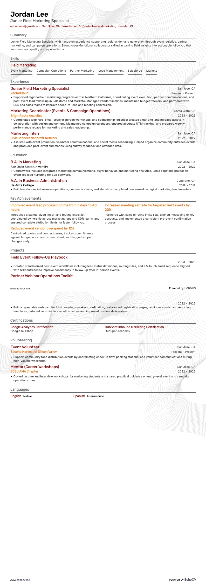 Junior Field Marketing Specialist full preview