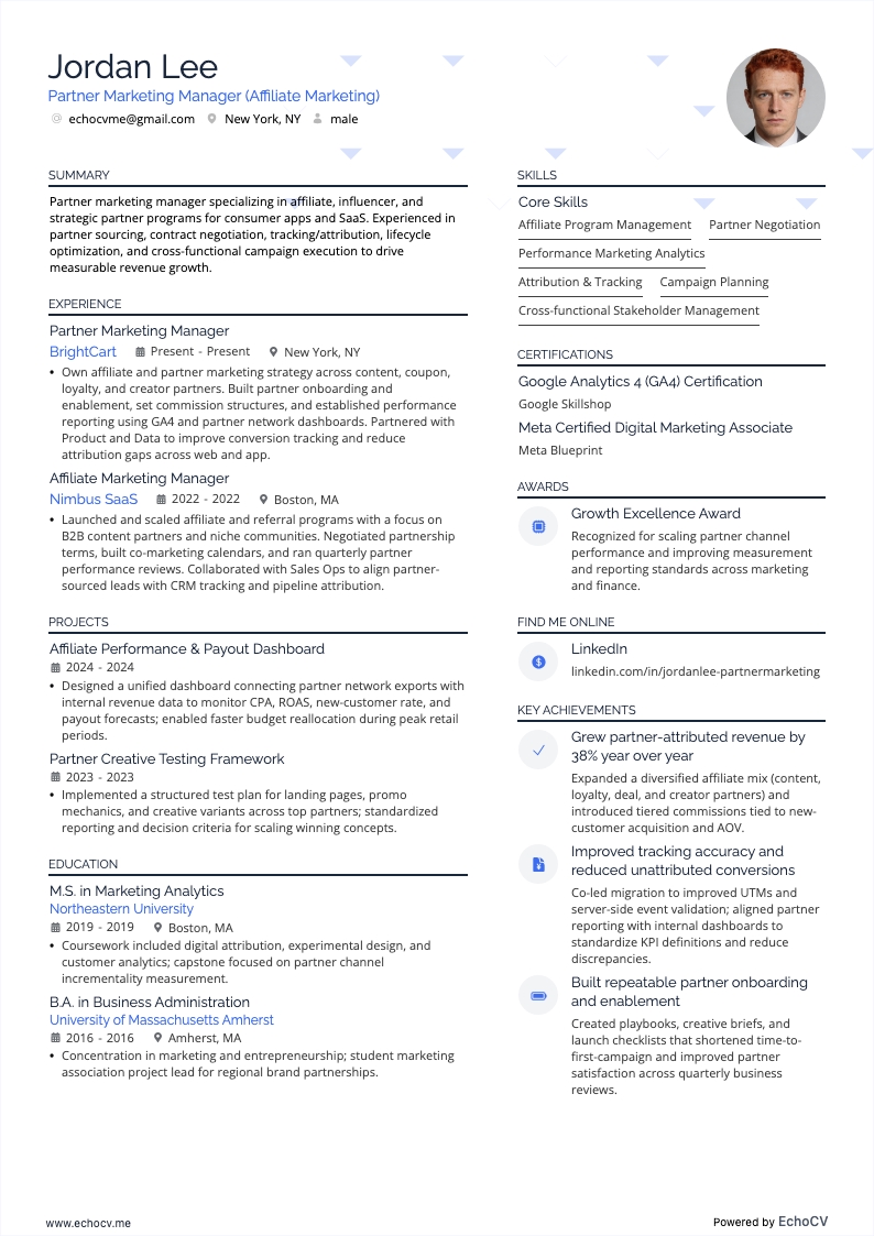 Partner Marketing Manager example resume