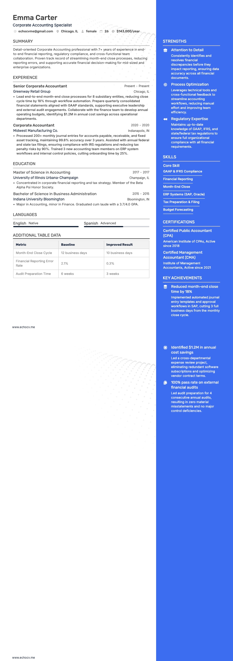 企業会計 example resume