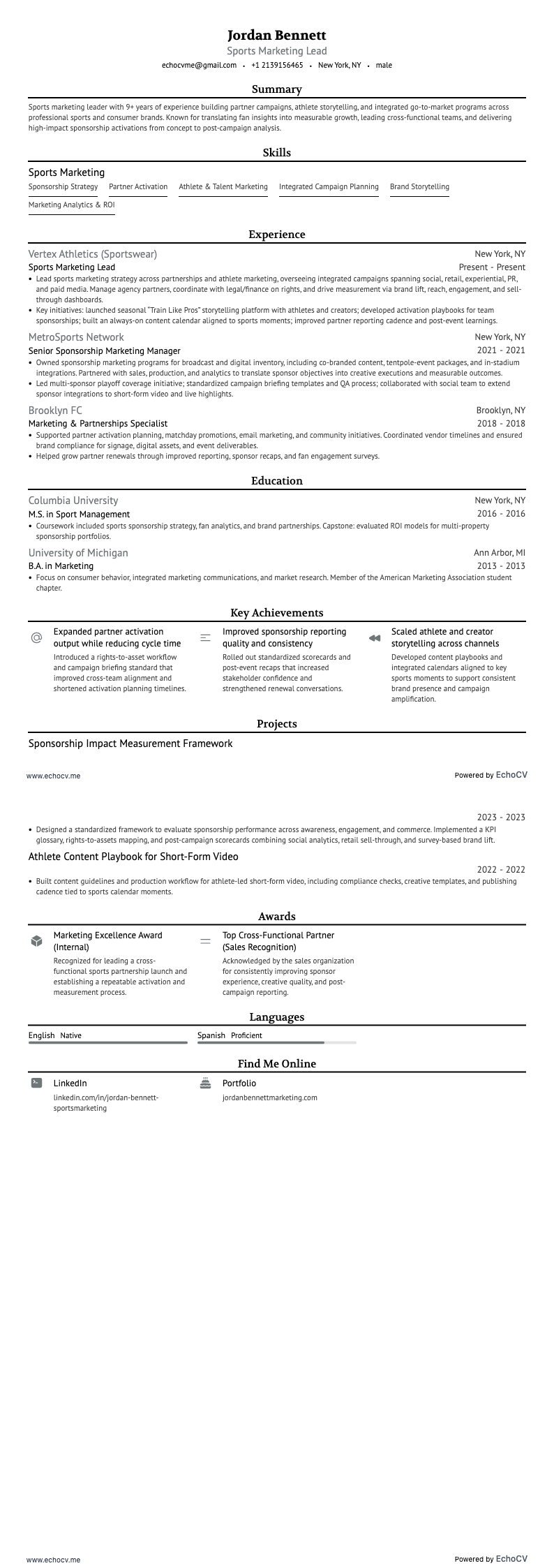 Sports Marketing Lead full preview