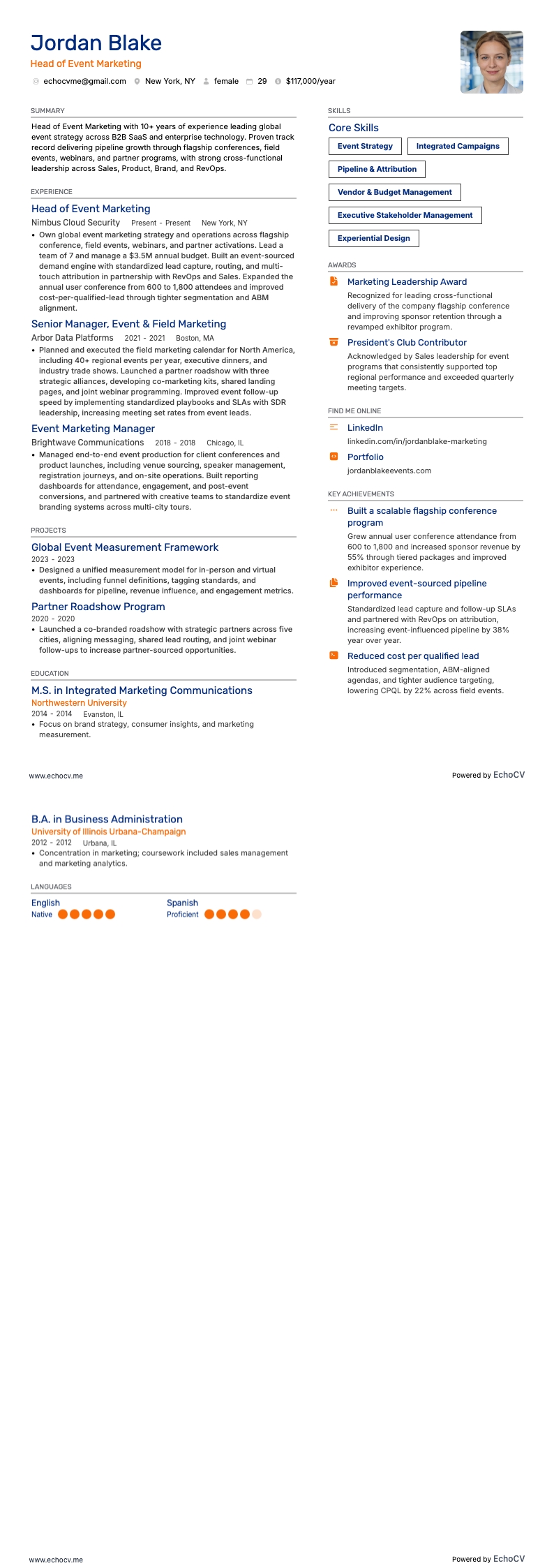 Vista previa completa de Responsable de Marketing de Eventos