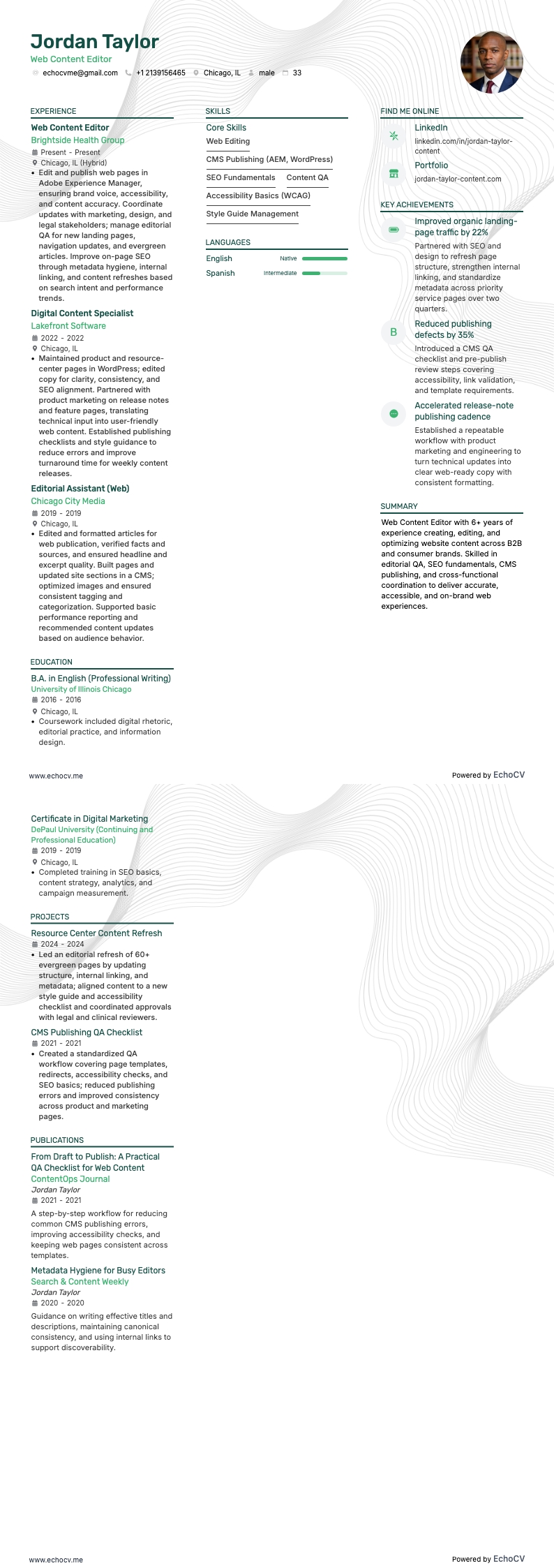 網站內容編輯 resume example