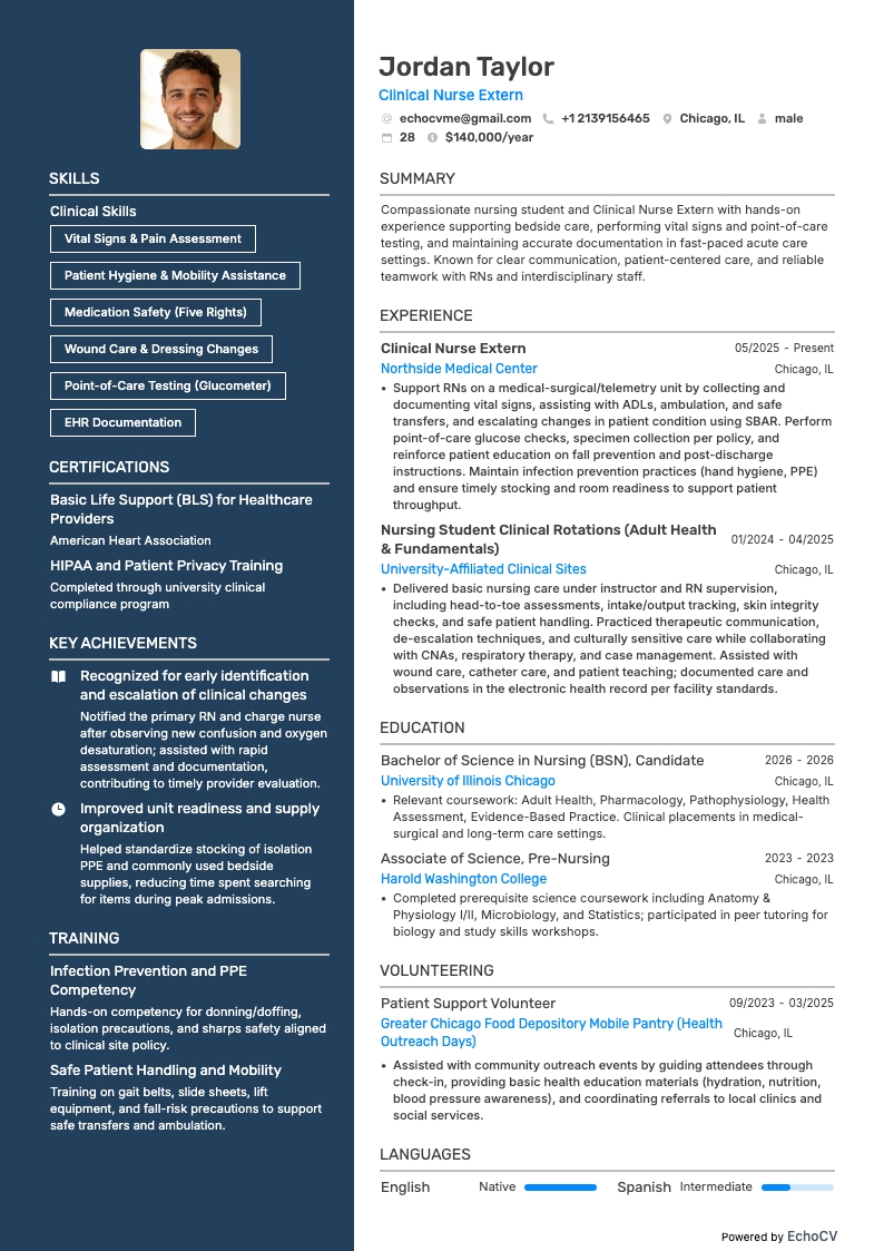 Nurse Extern resume example