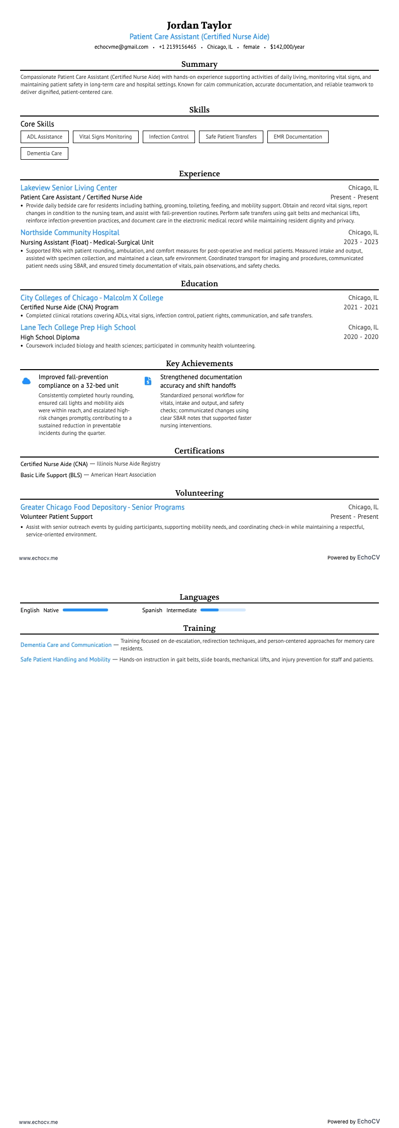 Zertifizierte Pflegeassistenz resume example