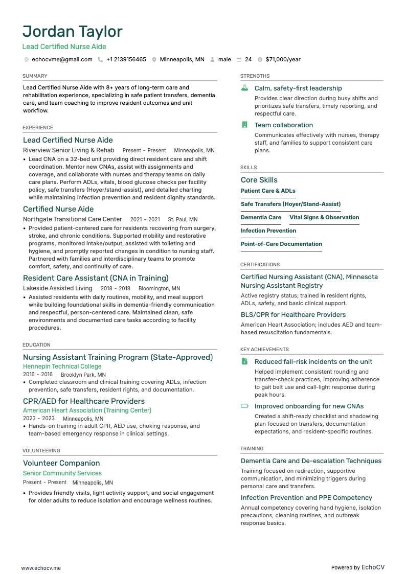 Lead Certified Nurse Aide full preview