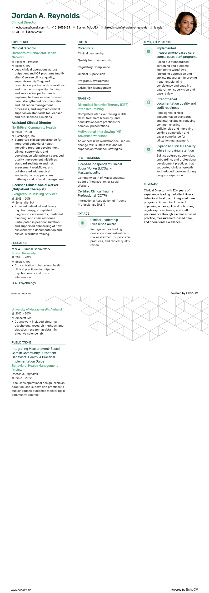 Clinical Director example resume