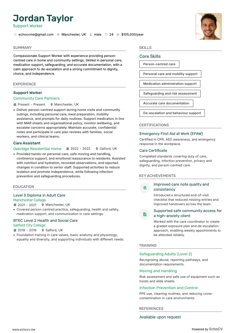Pflegekraft resume example