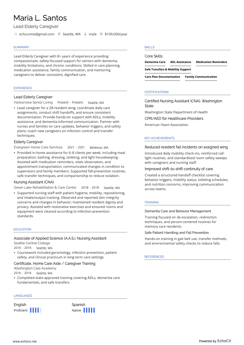 Lead Elderly Caregiver full preview