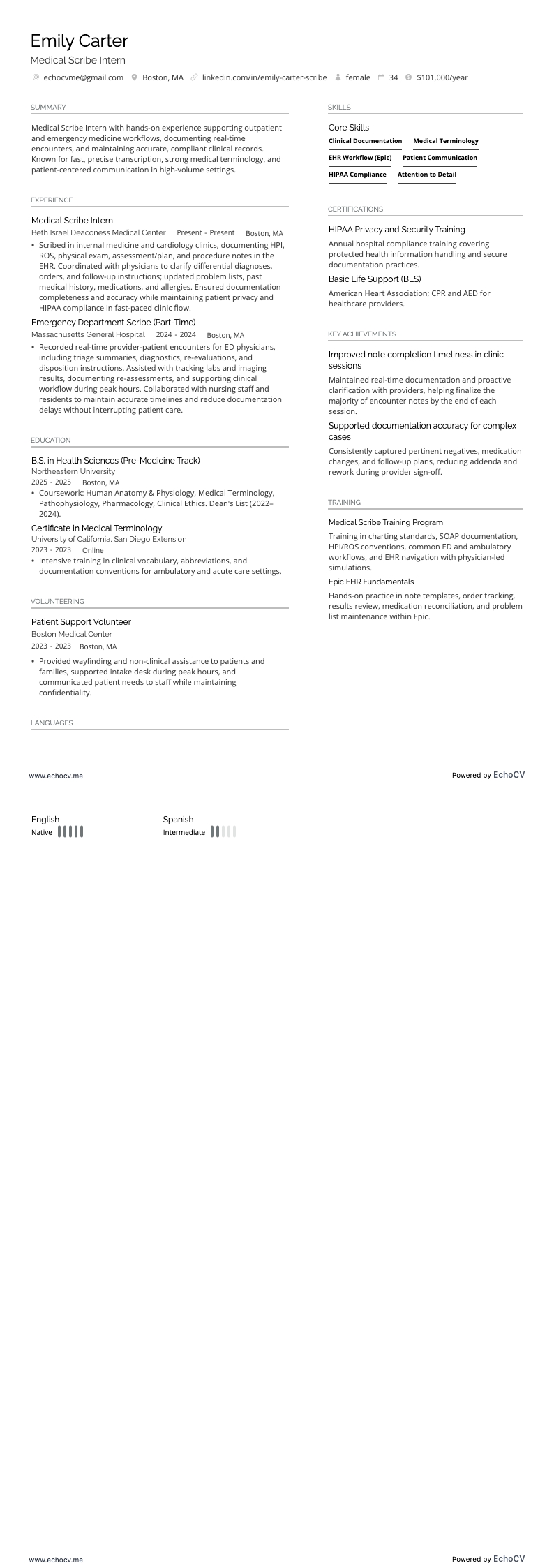 Practicante de escribano médico example resume