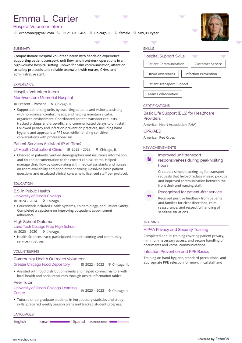 Practicante voluntario en hospital example resume