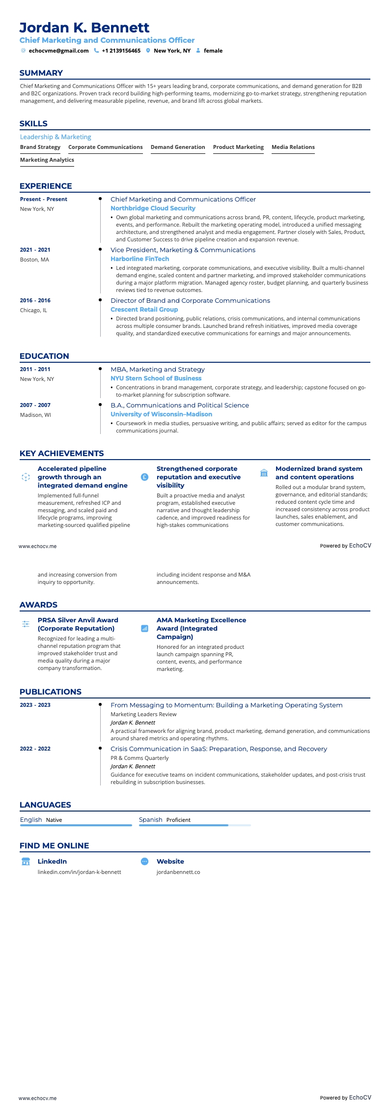 Directeur marketing et communication example resume