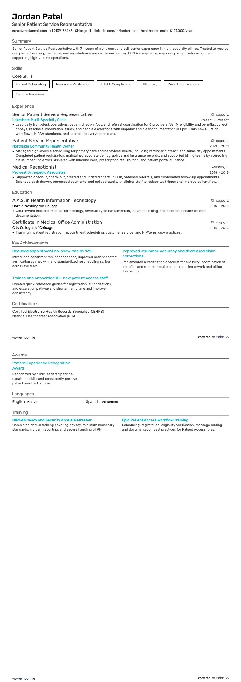 Senior Patient Service Representative full preview