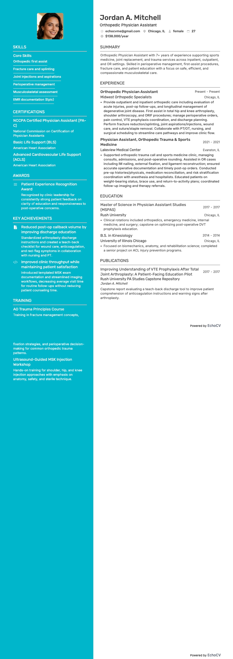 Assistant médical en orthopédie example resume