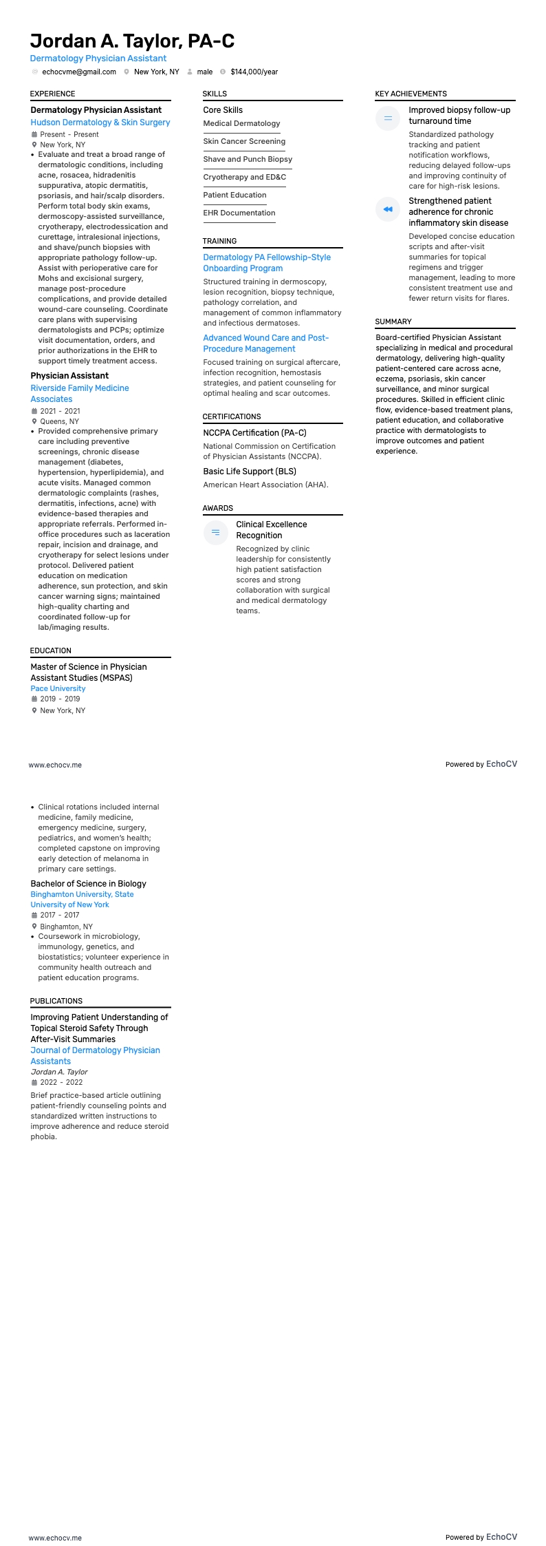 Assistant médical en dermatologie example resume