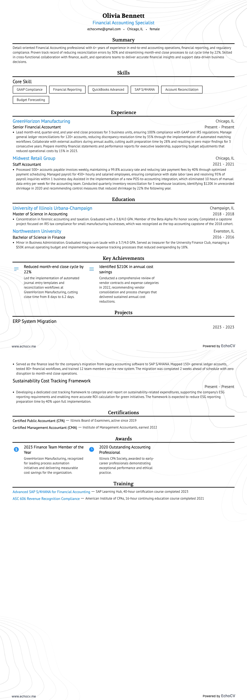 財務会計 example resume
