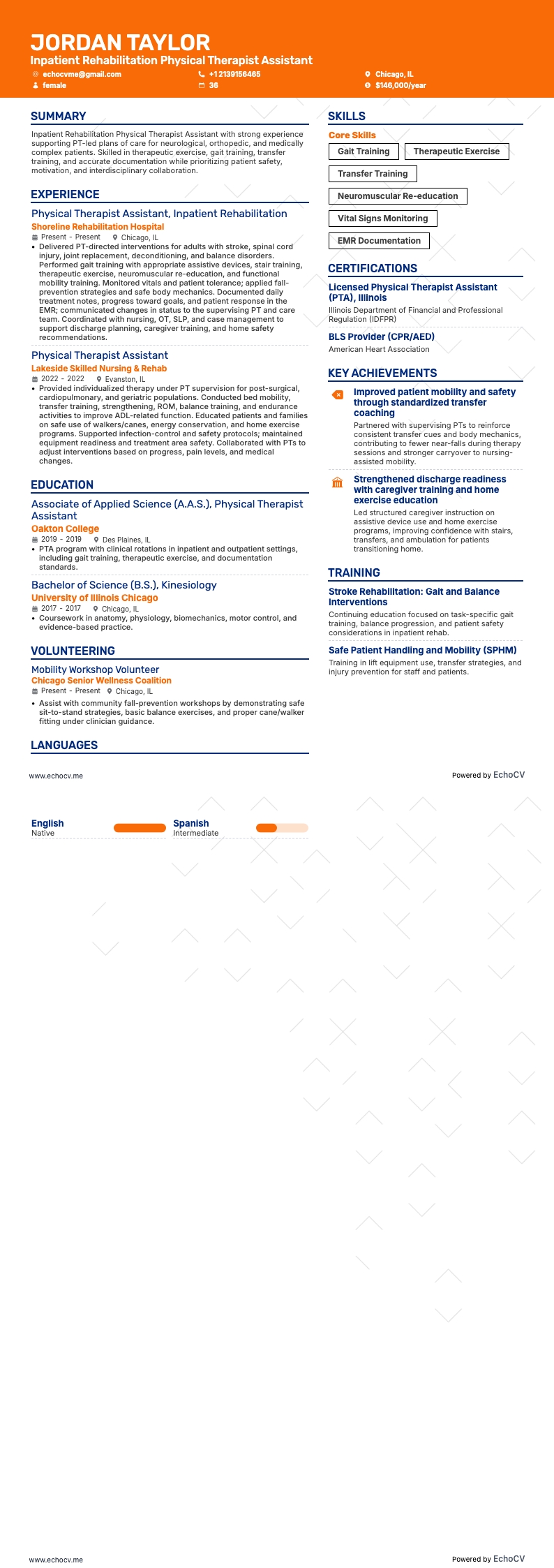 Assistente de fisioterapia em reabilitação hospitalar example resume