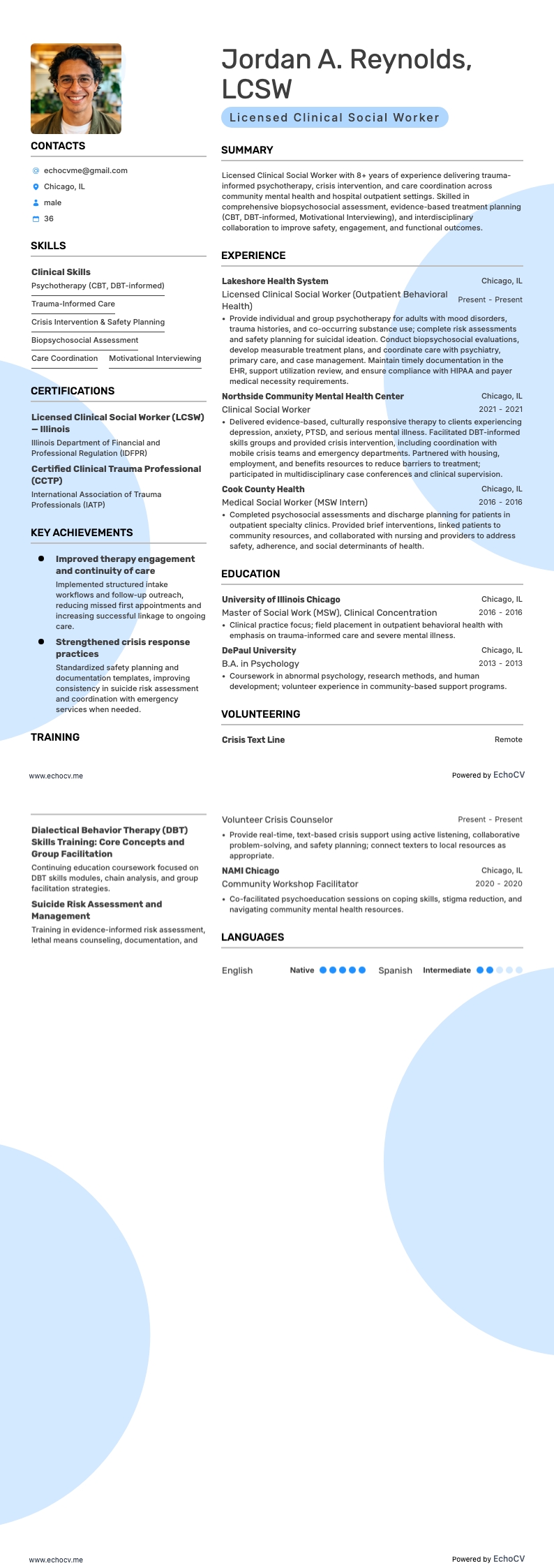 Travailleur social clinicien agréé / Travailleuse sociale clinicienne agréée example resume