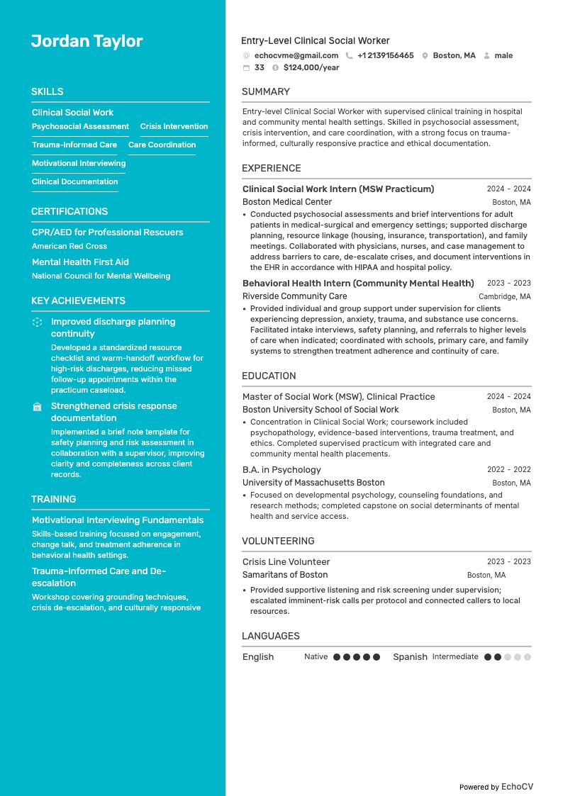 Travailleur social clinique resume example