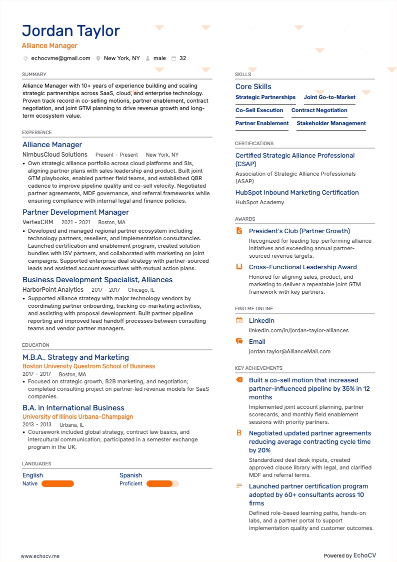 제휴 관리자 example resume