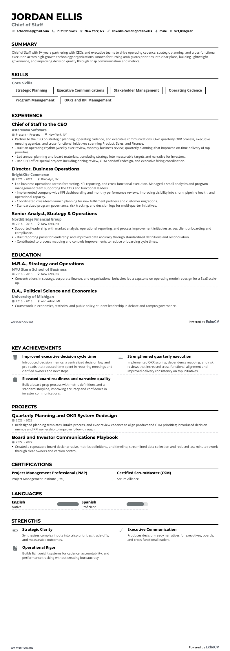 임원 resume example
