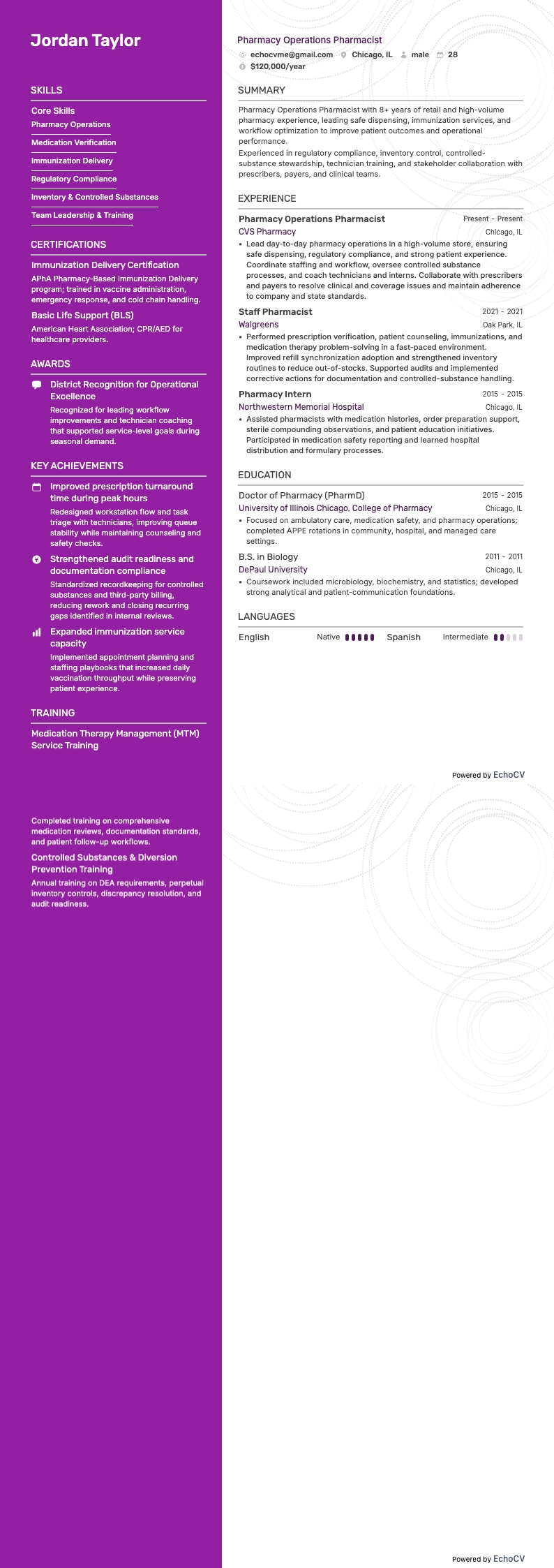 Farmacêutico da CVS resume example