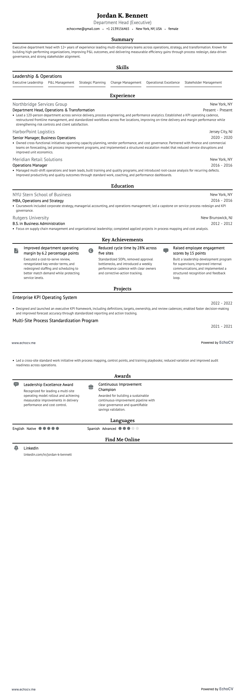 부서장 example resume