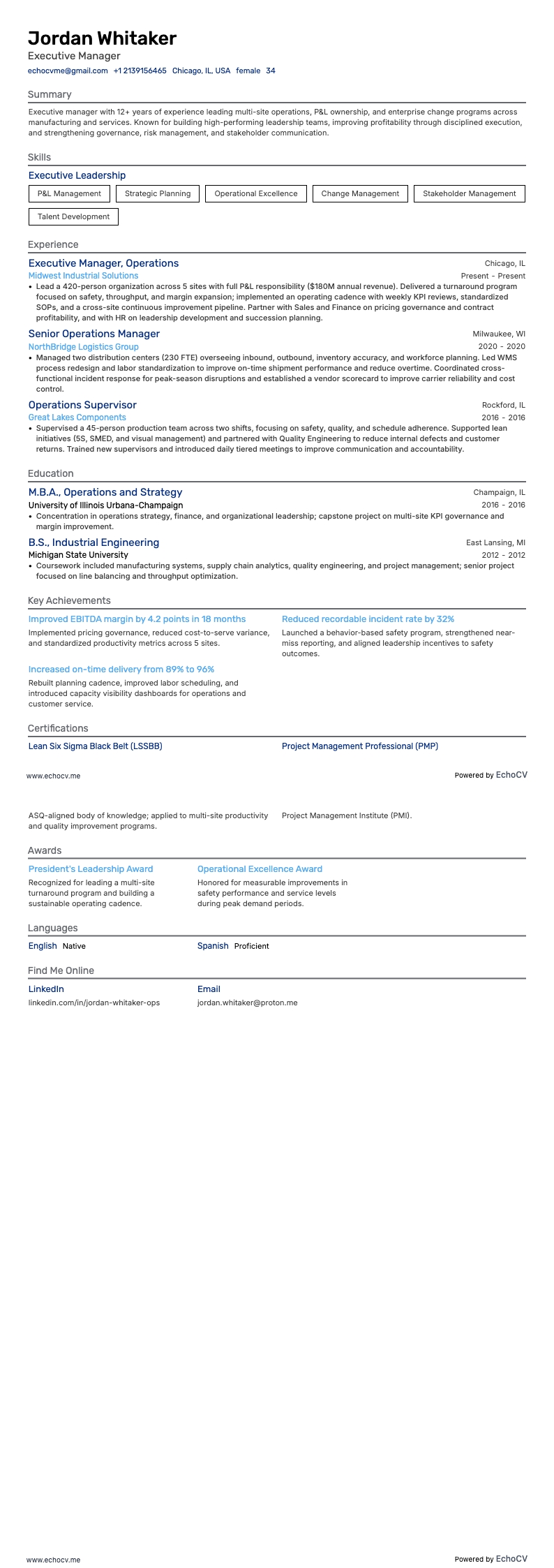 임원 관리자 example resume