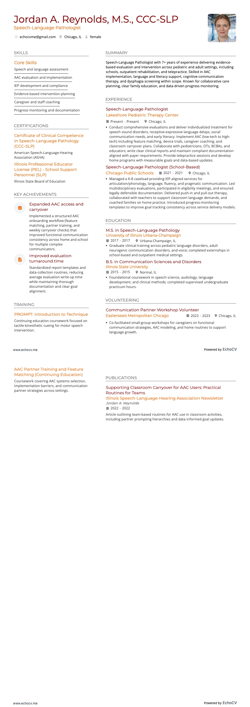 Patólogo del habla resume example