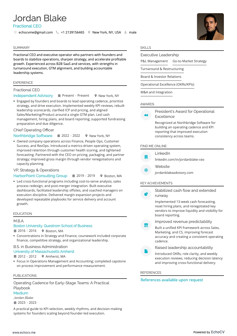 프랙셔널 CEO example resume