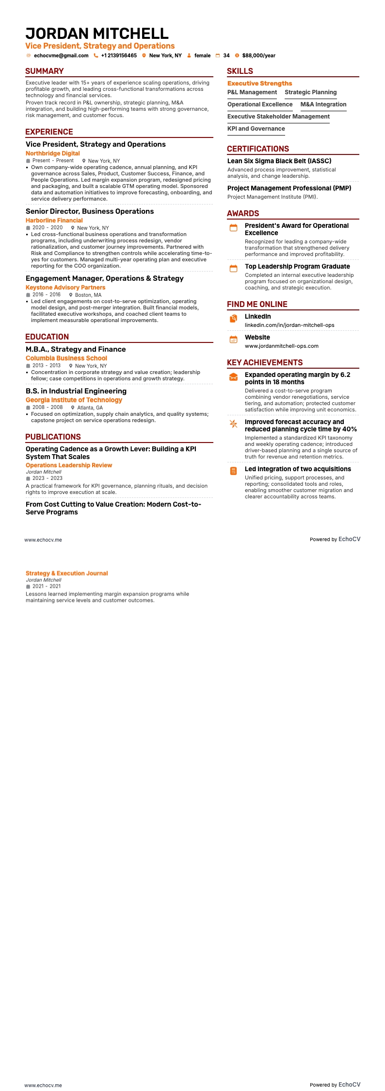 부사장 example resume