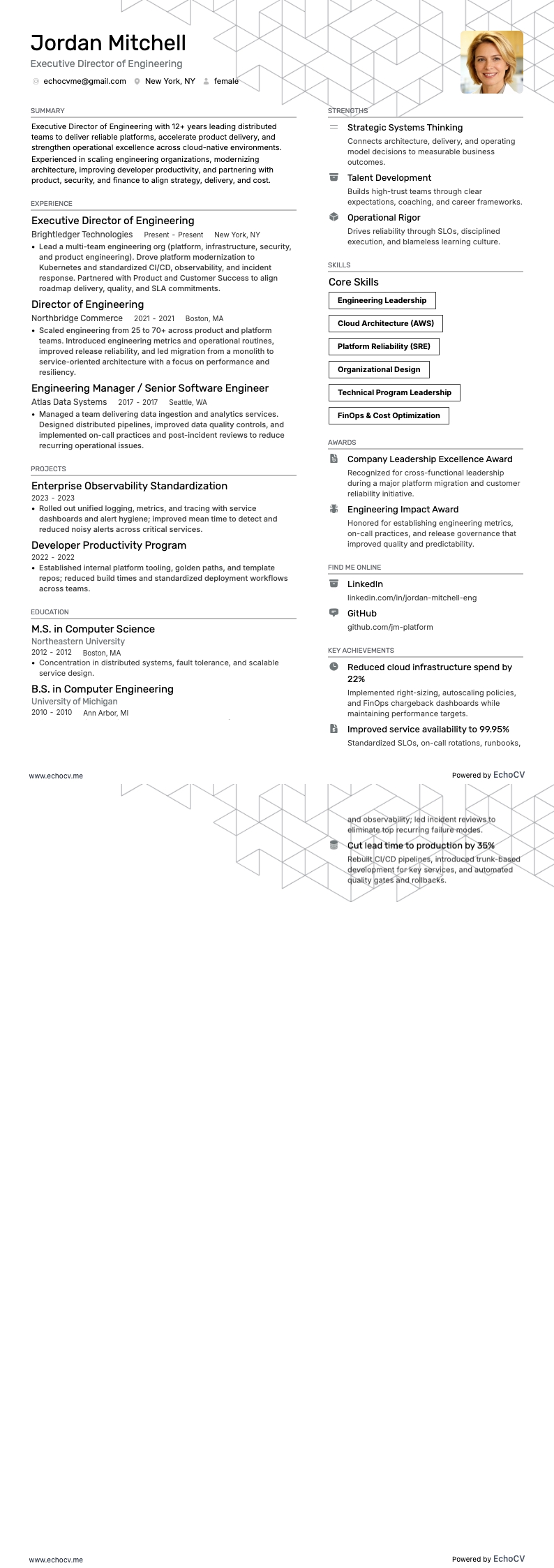 엔지니어링 총괄 전무이사 example resume