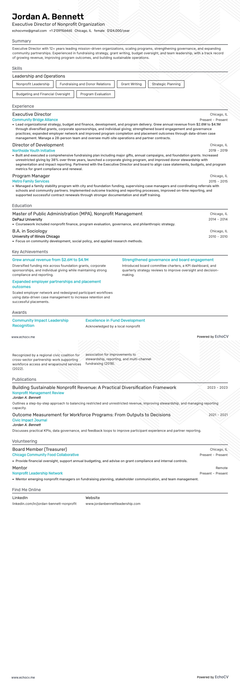 비영리 단체 사무총장 example resume